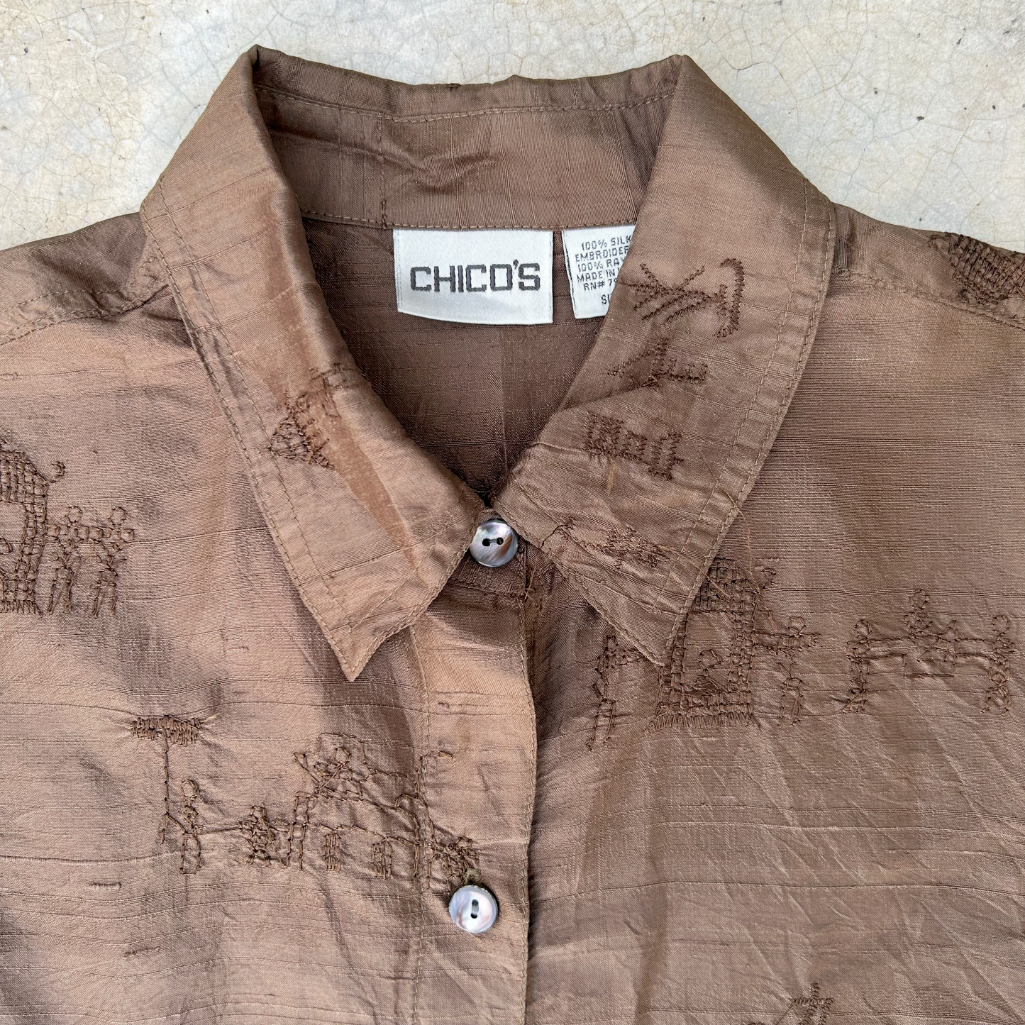 Vintage Silk Embroidered Shirt ‘’Chicos’’